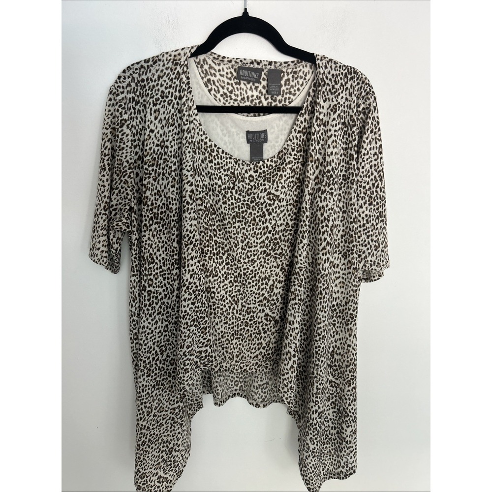 Additions By Chicos Sz2 Leopard Print 2-Piece Tank & Open Short Sleeve Cover-Up